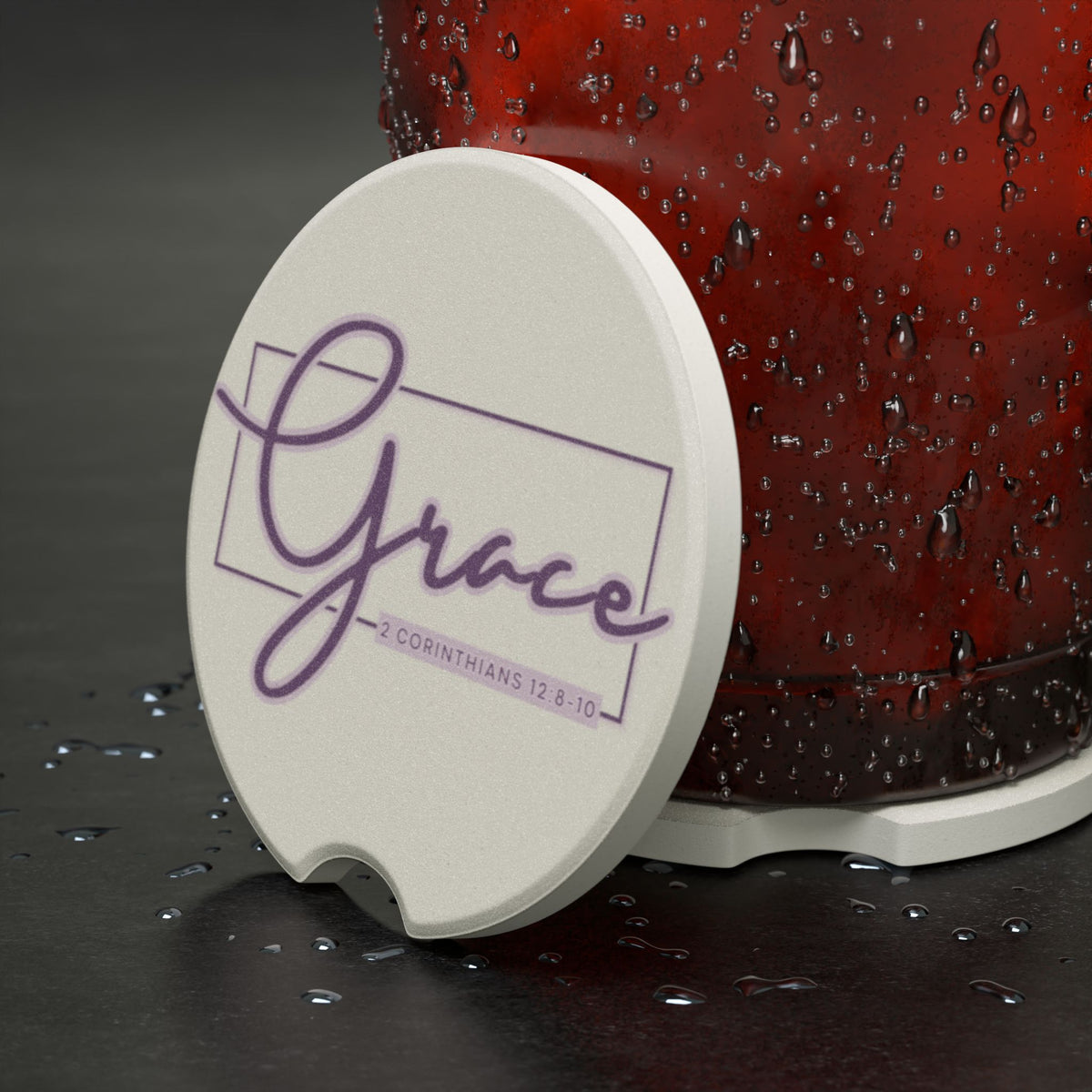 Grace 2 Corinthians 12:9-10 Inspirational Soapstone Car Coaster